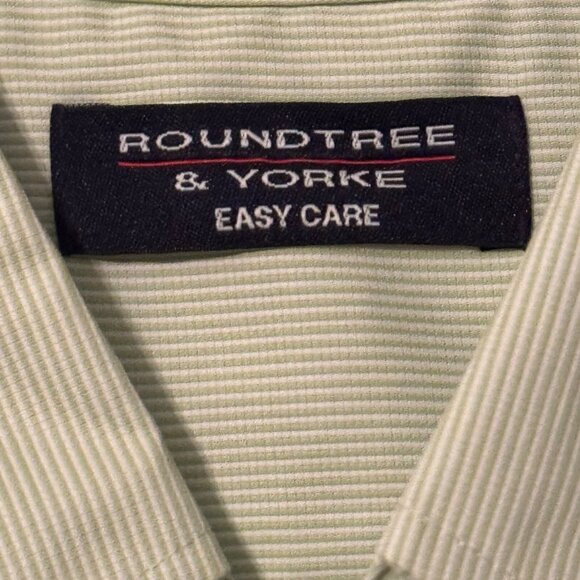 Roundtree & Yorke Easy Care Green Striped Button-Down Shirt L 70% Cotton 30% Pol - Picture 3 of 11